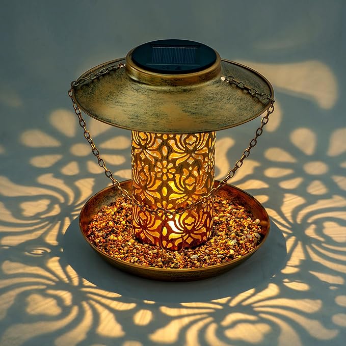 Solar Bird Feeder Outdoor Hanging Garden Lantern Metal Squirrel Proof