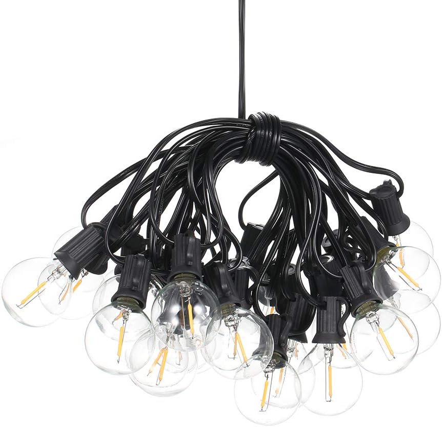 Outdoor String Lights, 40ft long patio string lights with 25 suspended sockets