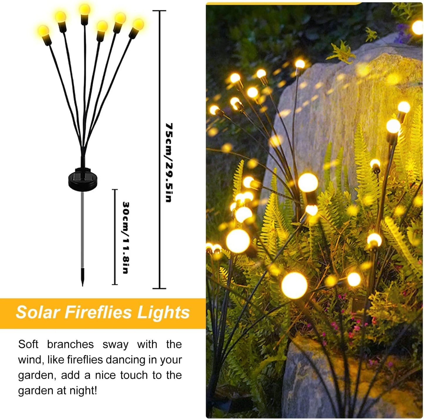 2 Pack Solar Garden Lights, Firefly Lights Outdoor, Waterproof