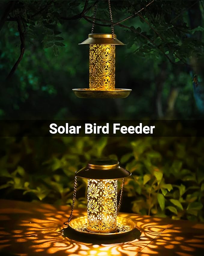 Solar Bird Feeder Outdoor Hanging Garden Lantern Metal Squirrel Proof