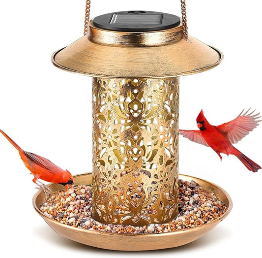 Solar Bird Feeder Outdoor Hanging Garden Lantern Metal Squirrel Proof