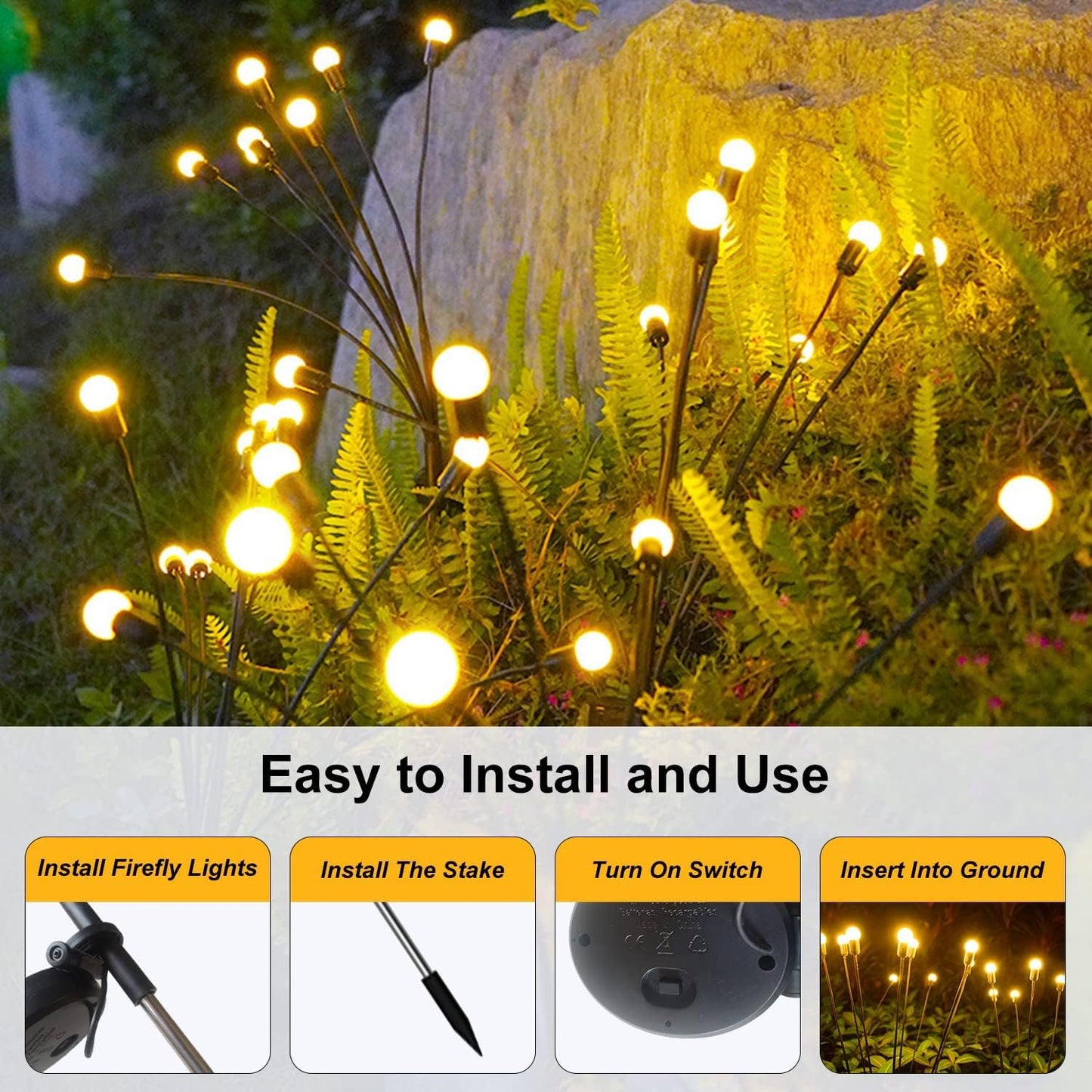 2 Pack Solar Garden Lights, Firefly Lights Outdoor, Waterproof