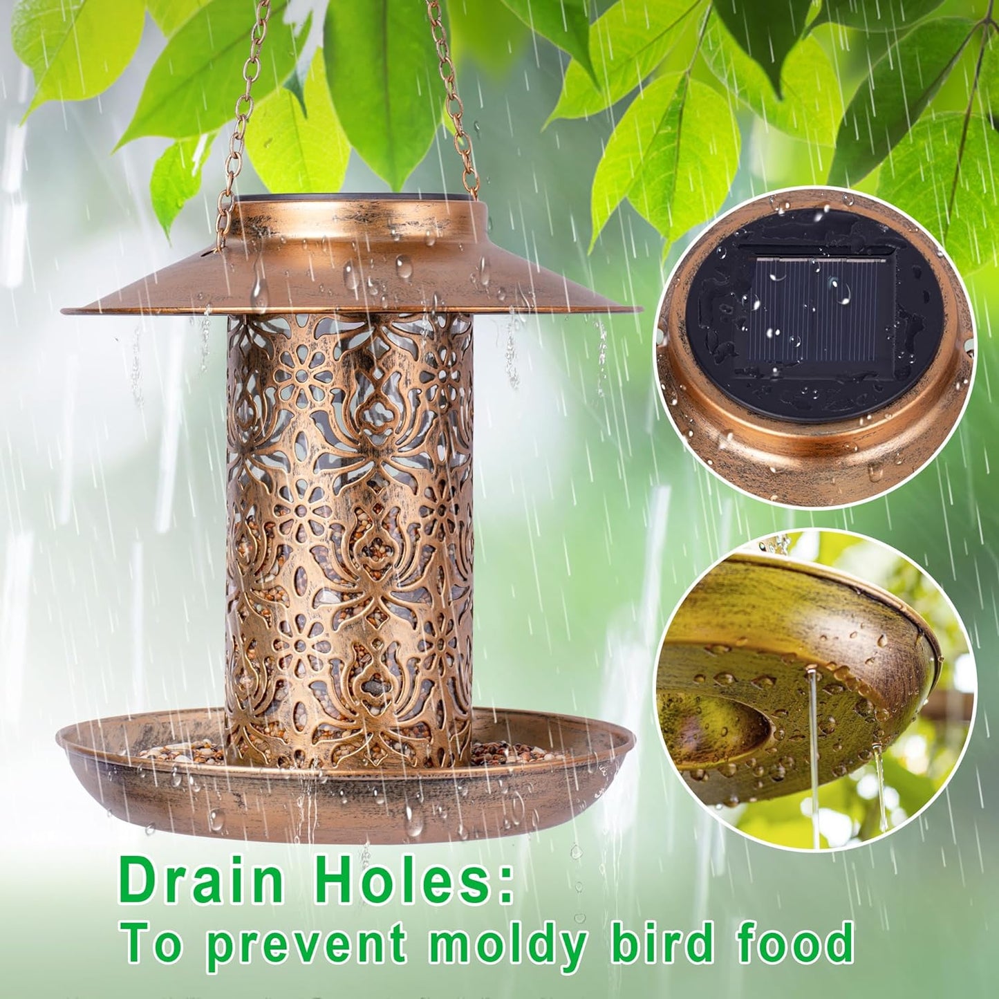 Solar Bird Feeder Outdoor Hanging Garden Lantern Metal Squirrel Proof