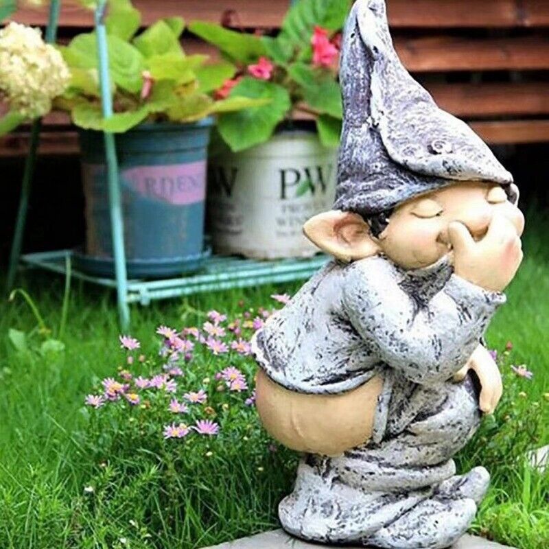 Pooping Garden Gnome Statue Funny Resin Elf Figurines Outdoor Lawn Decor, Dwarf Garden Sculptures and Statues