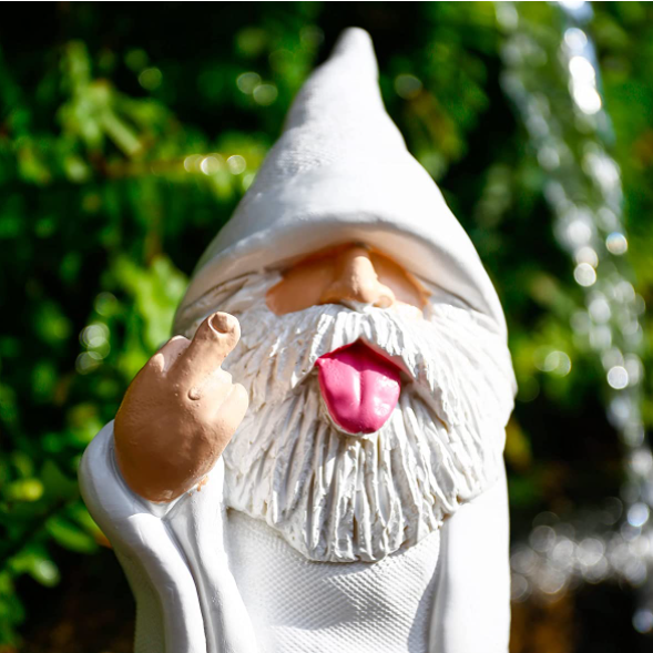 White Wizard Gnome Middle Finger Garden Statue Lawn Yard Ornament Decor