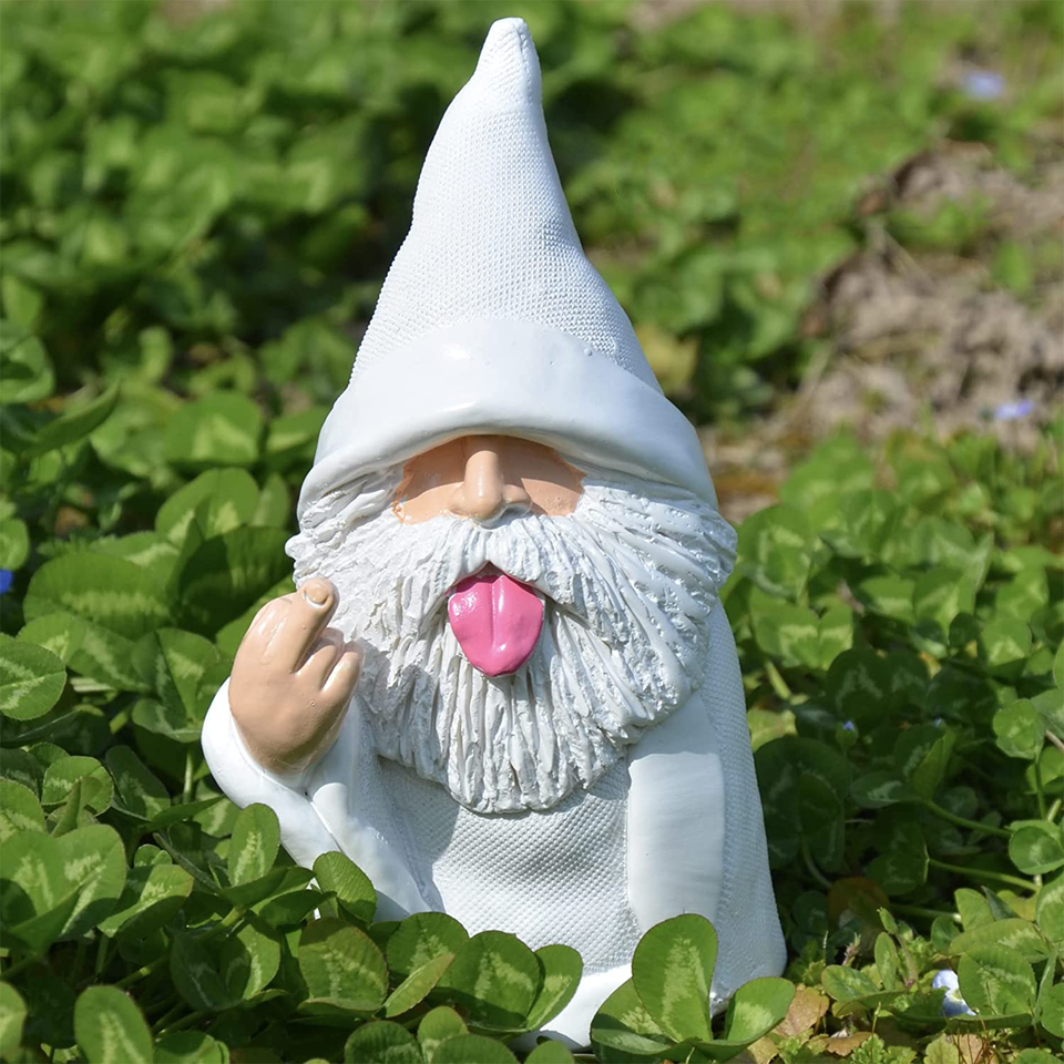 White Wizard Gnome Middle Finger Garden Statue Lawn Yard Ornament Decor