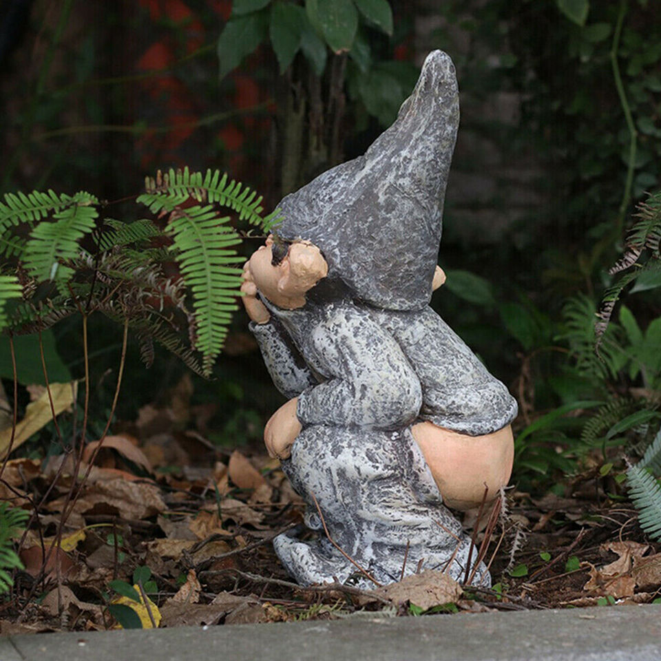 Pooping Garden Gnome Statue Funny Resin Elf Figurines Outdoor Lawn Decor, Dwarf Garden Sculptures and Statues