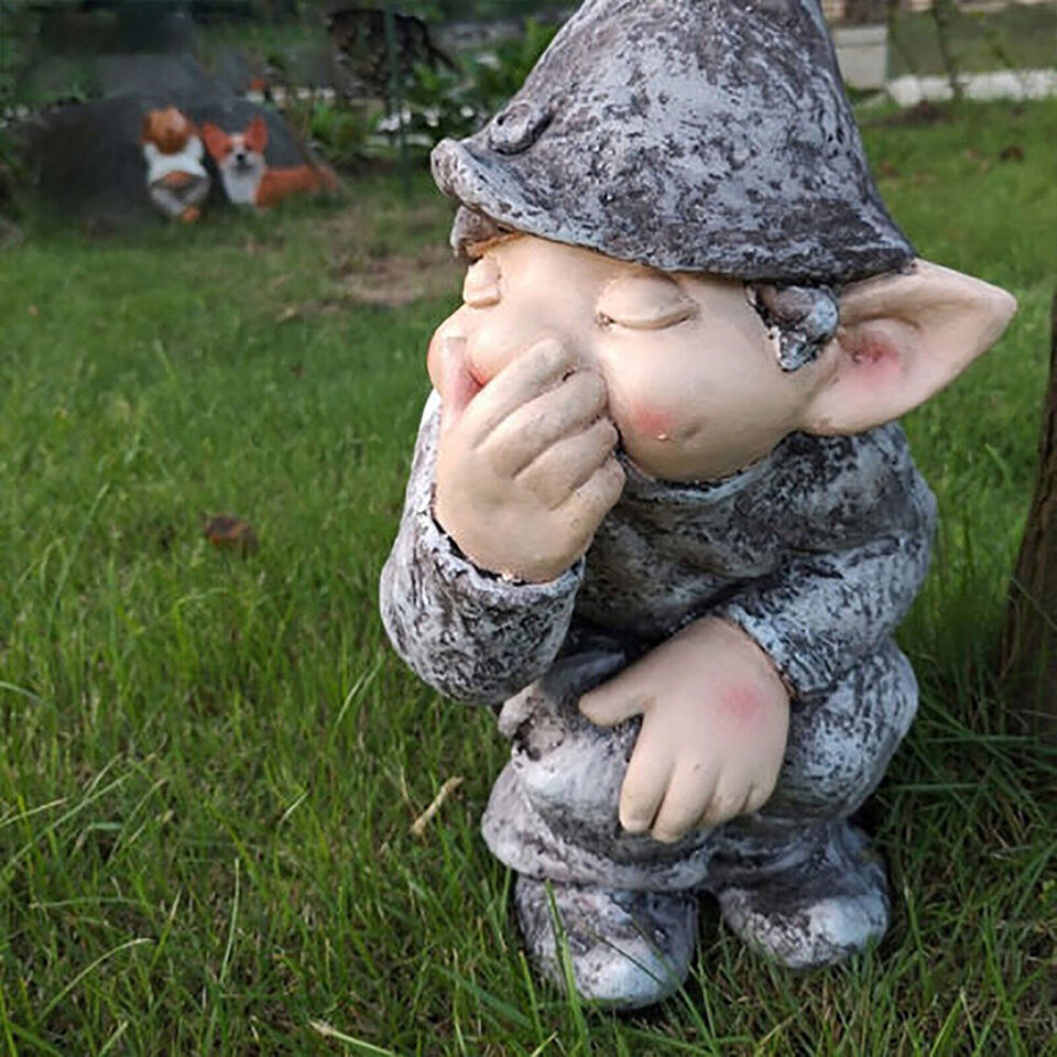 Pooping Garden Gnome Statue Funny Resin Elf Figurines Outdoor Lawn Decor, Dwarf Garden Sculptures and Statues